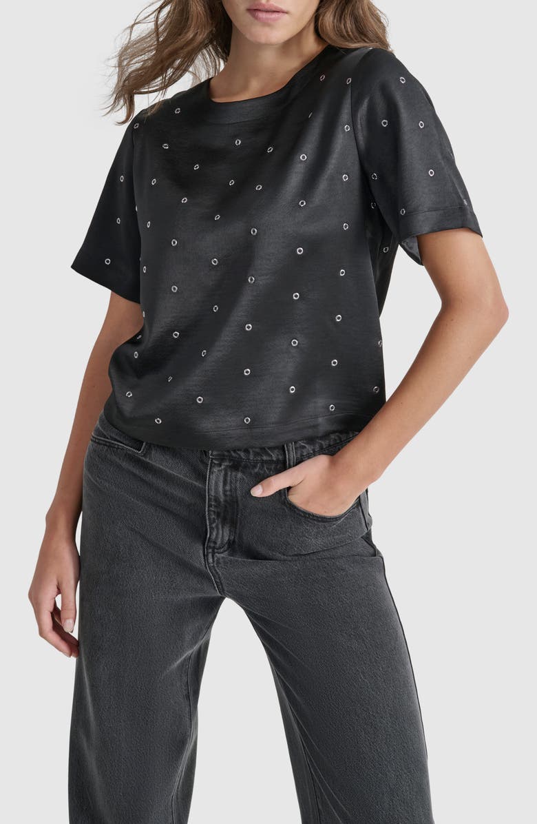DKNY Grommet Detail Satin Top, Main, color, 