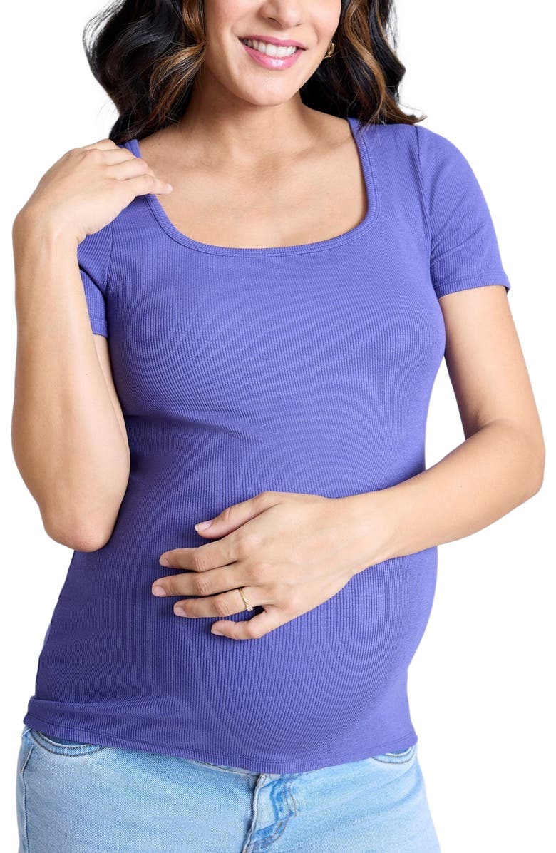 MOTHERHOOD MATERNITY Square Neck Rib Knit Short Sleeve Top, Alternate, color, Skipper Blue