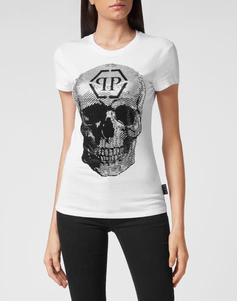T-Shirt Sexy Pure Fit Skull With Crystals Women