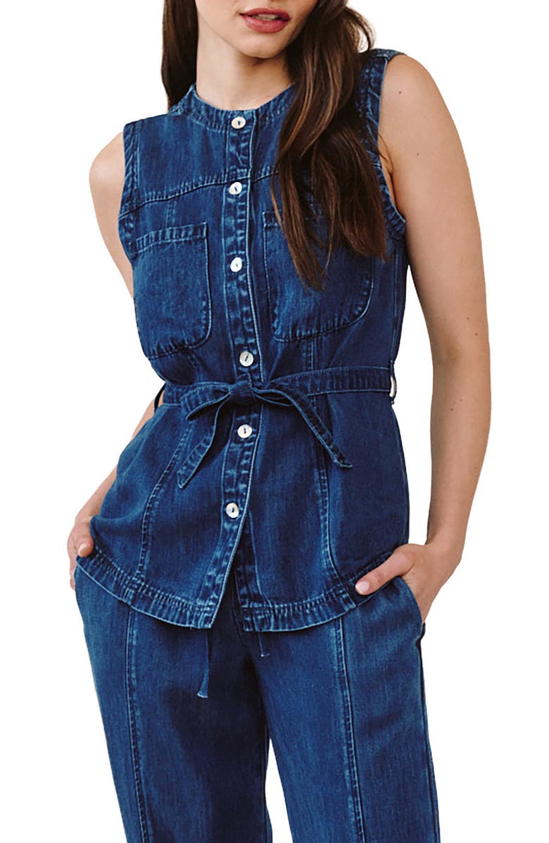 Bella Dahl Seamed Belted Chambray Vest, Main, color, Horizon Blue Wash