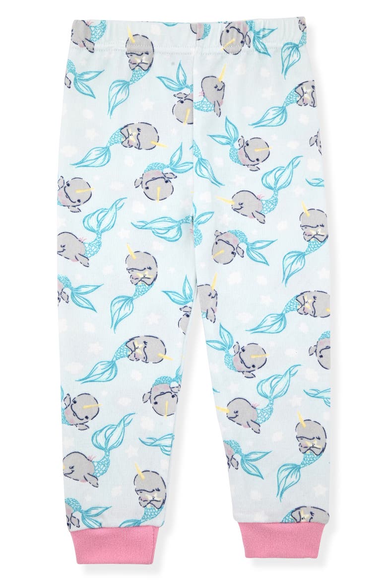 Narwhal Print Fitted Two-Piece Pajamas, Alternate, color, BLUE