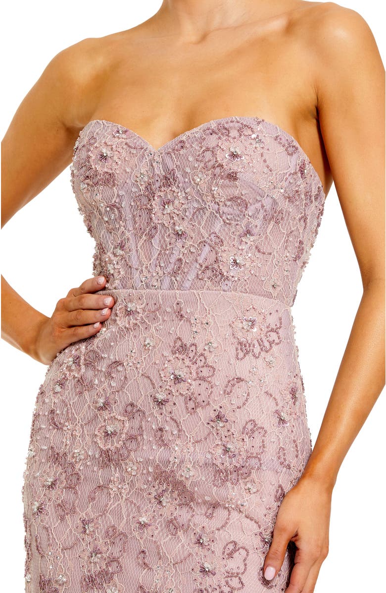 Mac Duggal Beaded Strapless Bustier Gown With Satin Rose Cape, Alternate, color, Rose