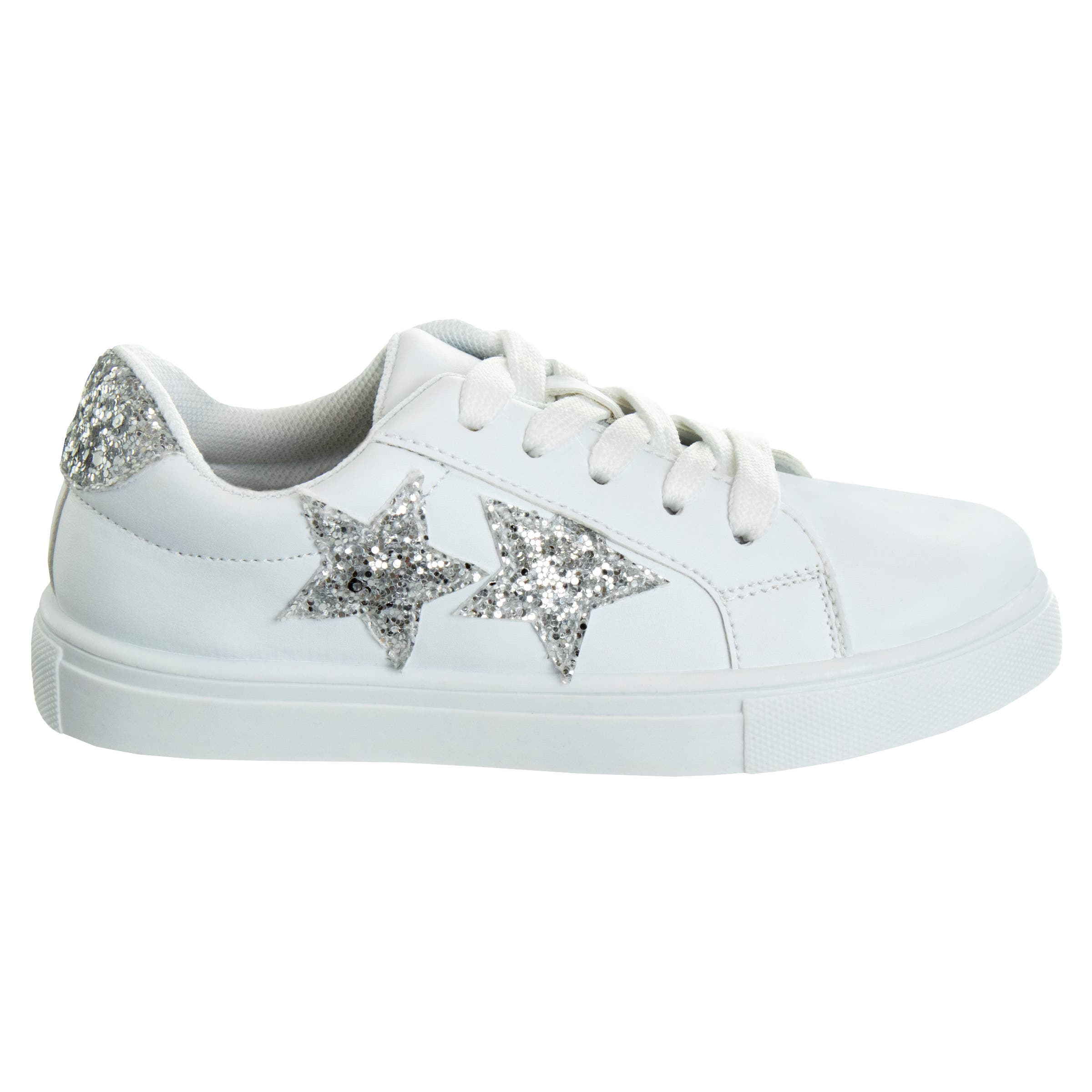 Kensie Girl Lace Up Glittery Casual Sneakers, Alternate, color, White  Silver