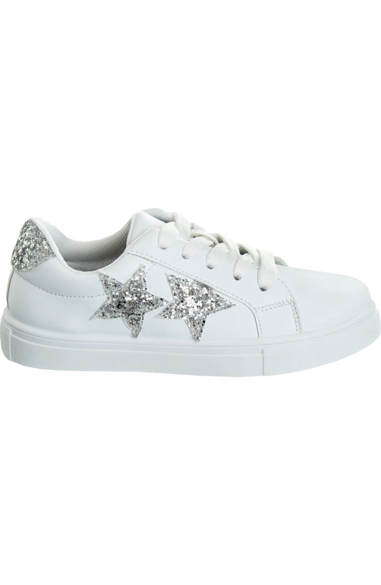 Kensie Girl Lace Up Glittery Casual Sneakers, Alternate, color, White Silver