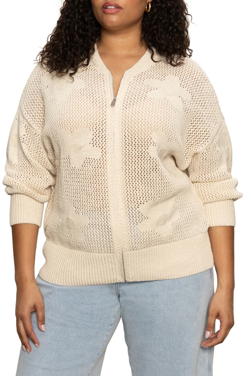 Sanctuary Flower Pop Cotton Zip Cardigan, Alternate, color,