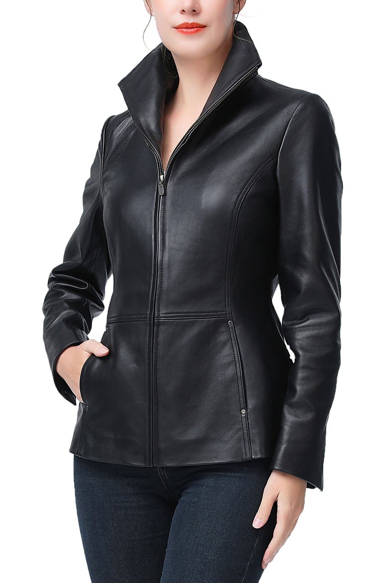 Eva Zip Front Leather Jacket, Alternate, color, Black