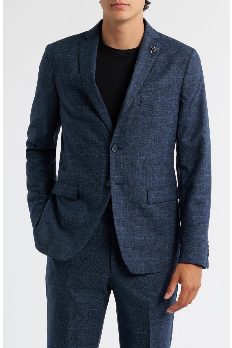 Varick Slim Fit Navy Glen Plaid Wool & Cotton Suit, Alternate, color, BLUE