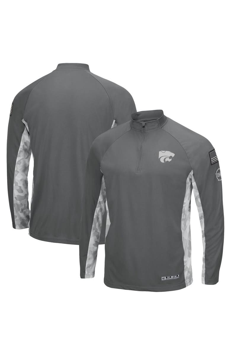 COLOSSEUM Men's Colosseum Gray/Camo Kansas State Wildcats OHT Military Appreciation Swoop Quarter-Zip Jacket, Main, color, 