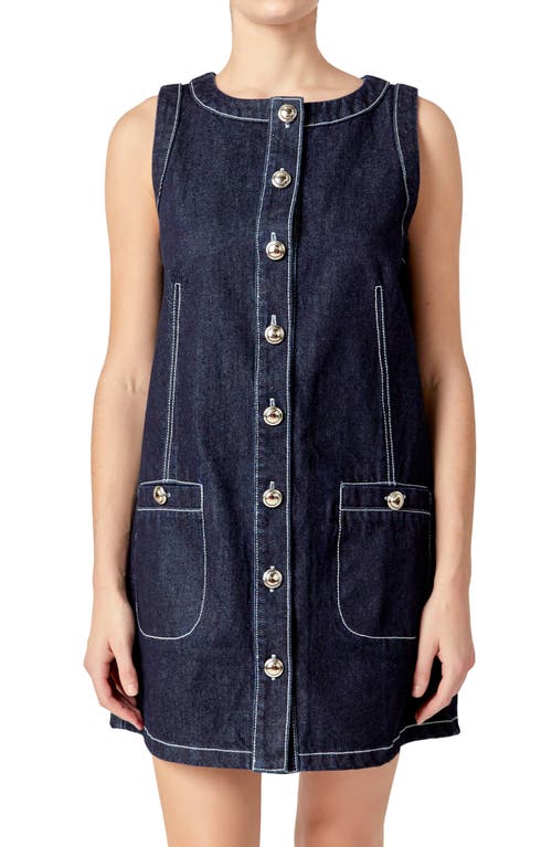 English Factory Sleeveless Denim Minidress In Navy Denim