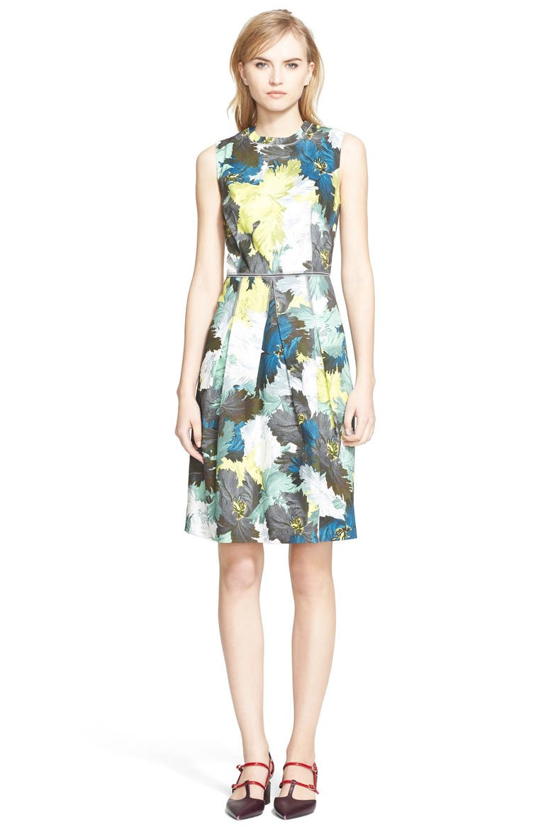 Floral Print Cotton Sateen Full Skirt Dress, Main, color, MINT GREEN/ MULTI