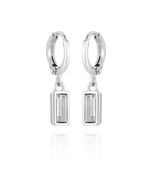 Vince Camuto Silver-tone Rectangular Glass Stone Dangle Huggie Hoop Earrings In Metallic