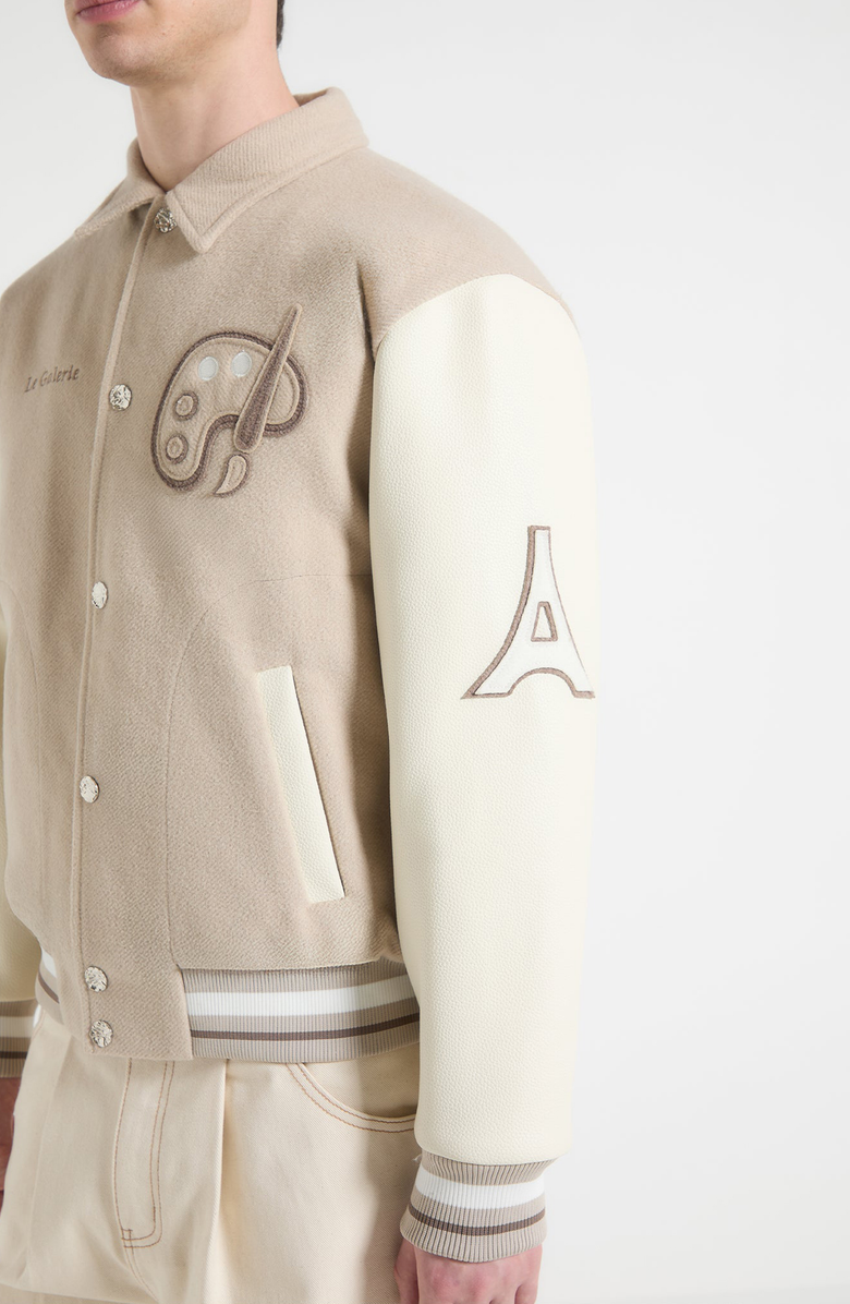 Manière De Voir Le Galerie Wool-Blend Varsity Jacket, Alternate, color, Beige