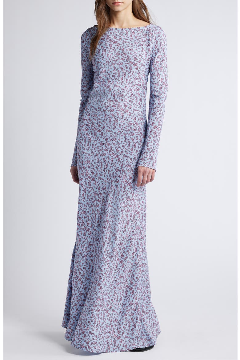 Lilou Floral Long Sleeve Crepe Maxi Dress, Main, color, AMARYLLIS FLORAL BLUE