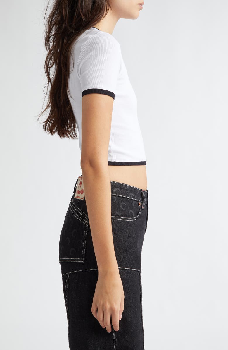 Marine Serre Moon Logo Embroidered Crop Jersey Rib T-Shirt, Alternate, color,