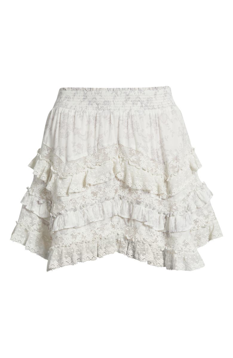 LoveShackFancy Serevina Lace Trim Tiered Cotton Miniskirt, Alternate, color, Chantilly