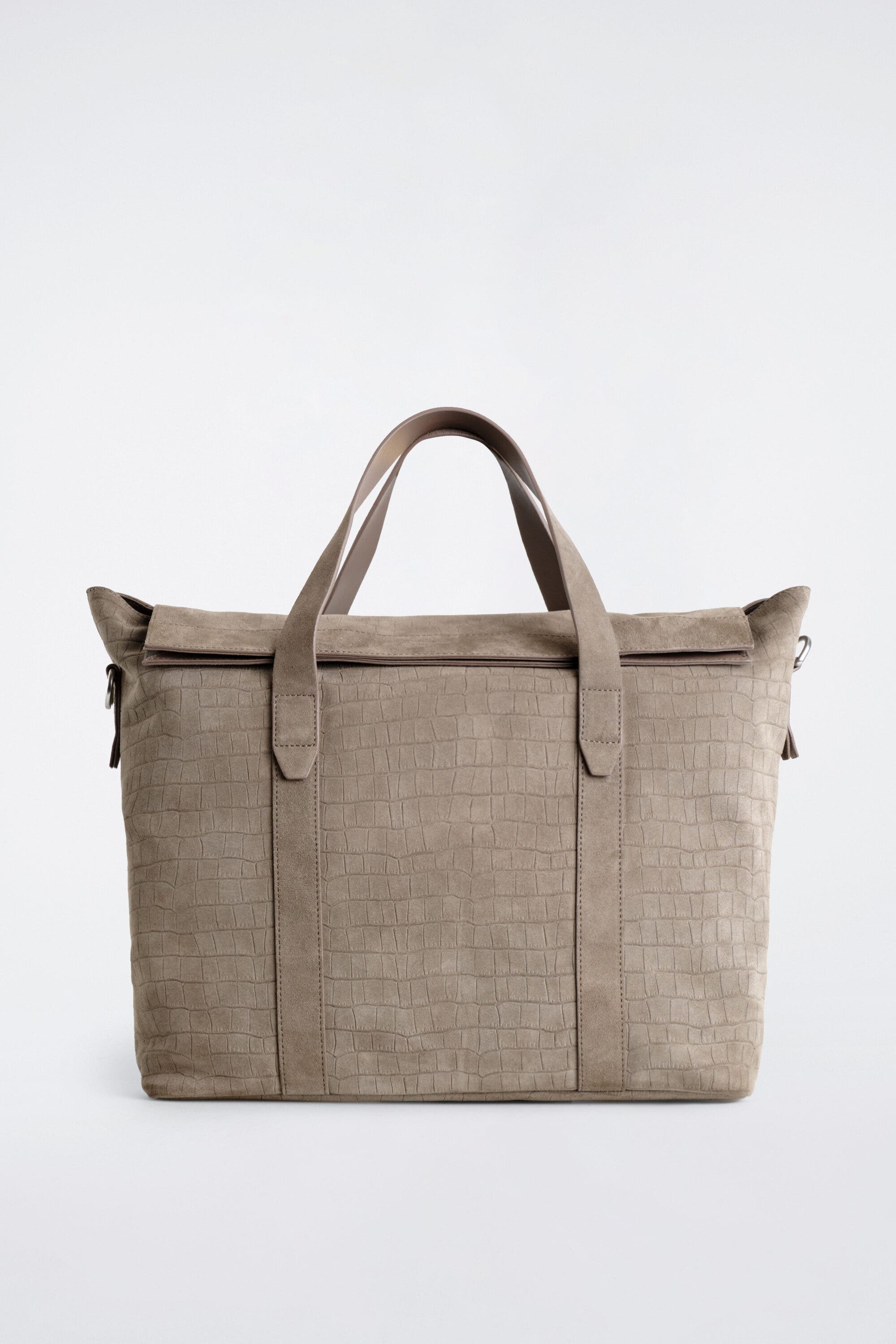 COS Brunswick Messenger Bag - Croc-effect Suede, Main, color, Elephant Gray