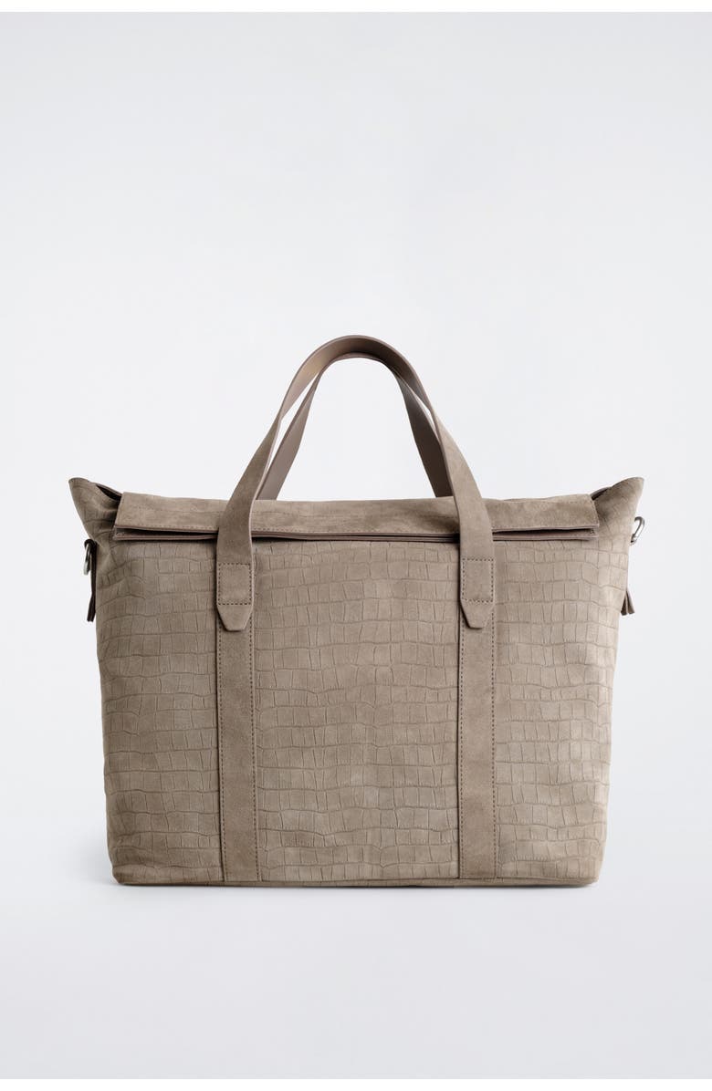 COS Brunswick Messenger Bag - Croc-effect Suede, Main, color, Elephant Gray