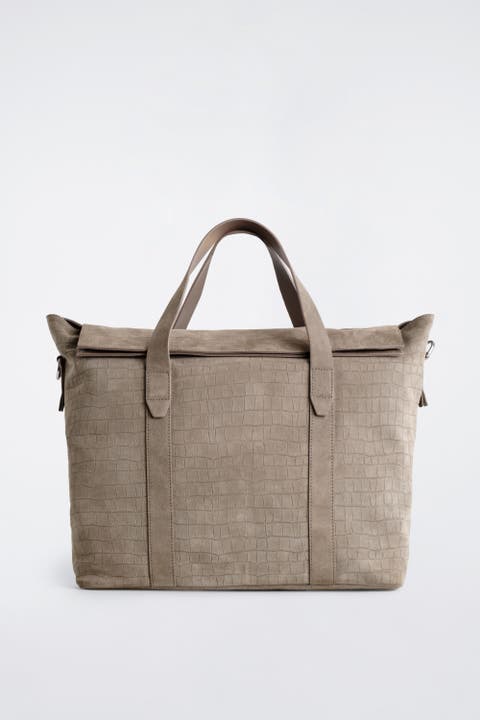 Brunswick Messenger Bag - Croc-effect Suede