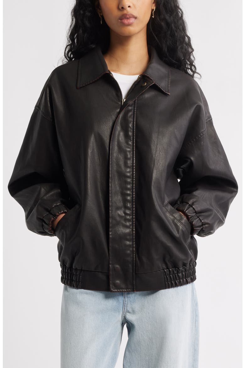 Oversize Faux Leather Jacket, Alternate, color, BROWN