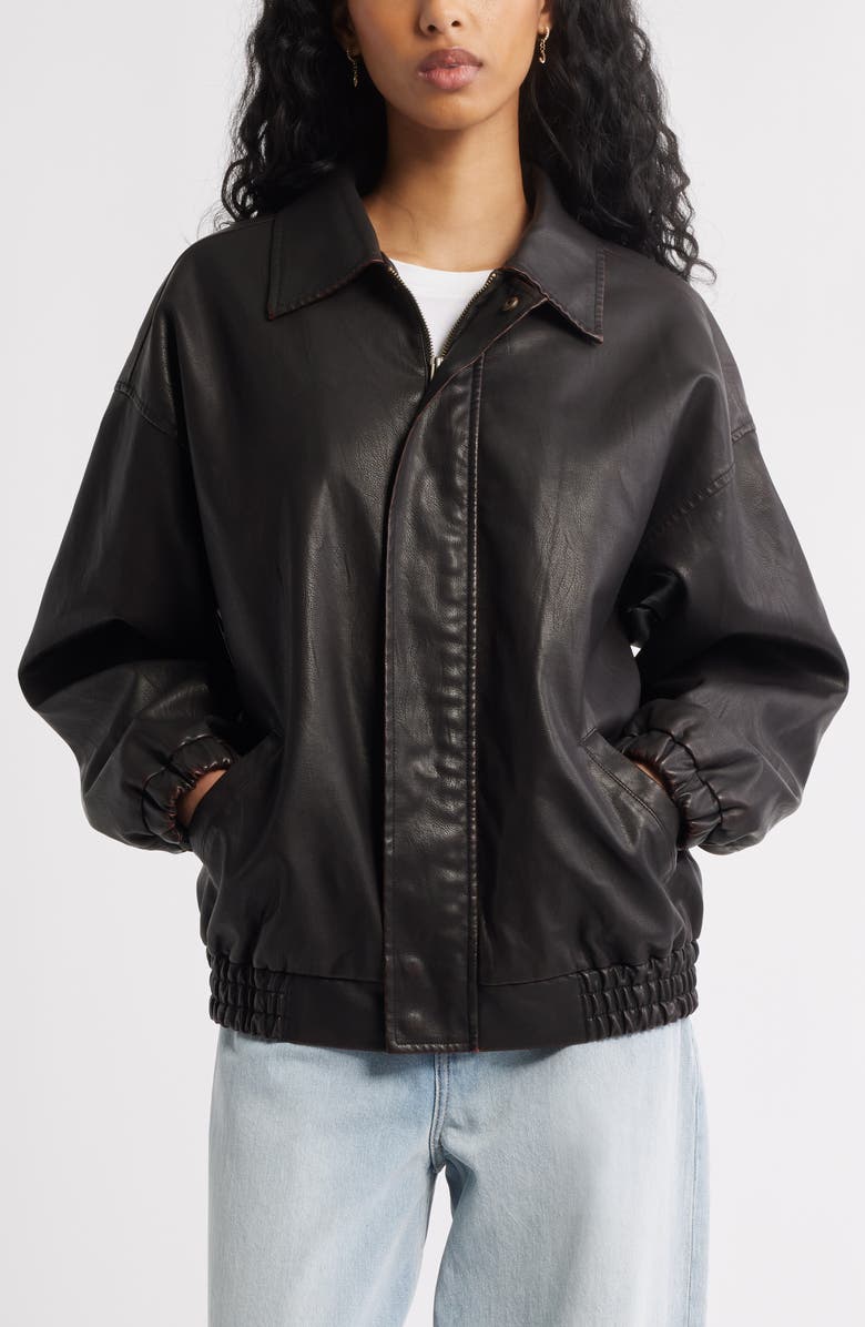 BP. Oversize Faux Leather Jacket, Alternate, color, Brown