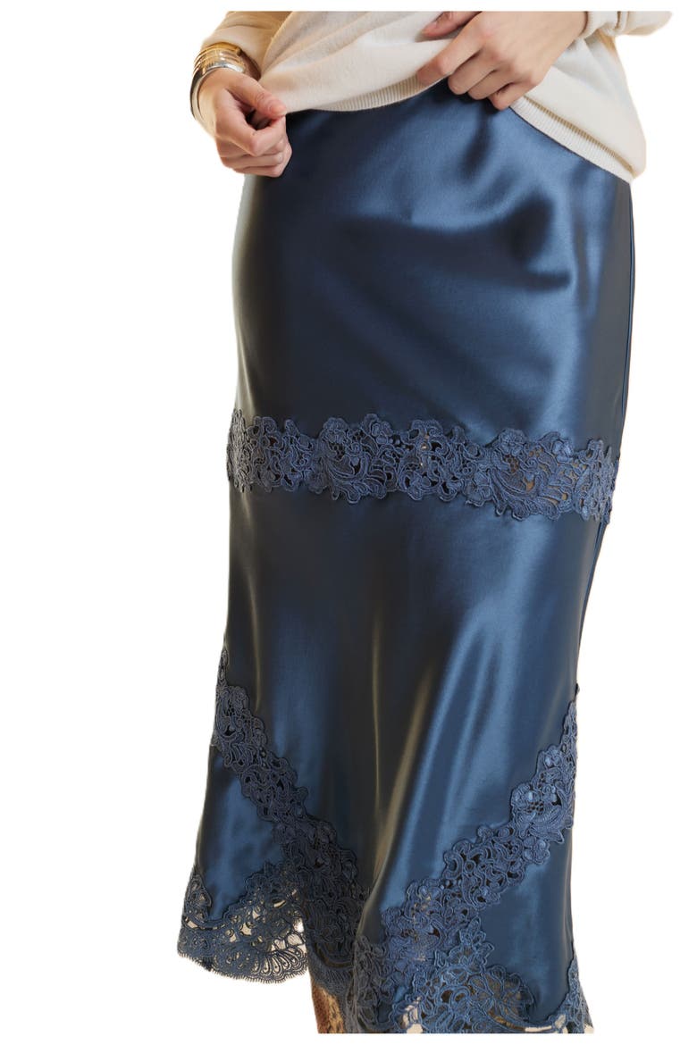 Satin Lace Skirt, Alternate, color, Denim Blue