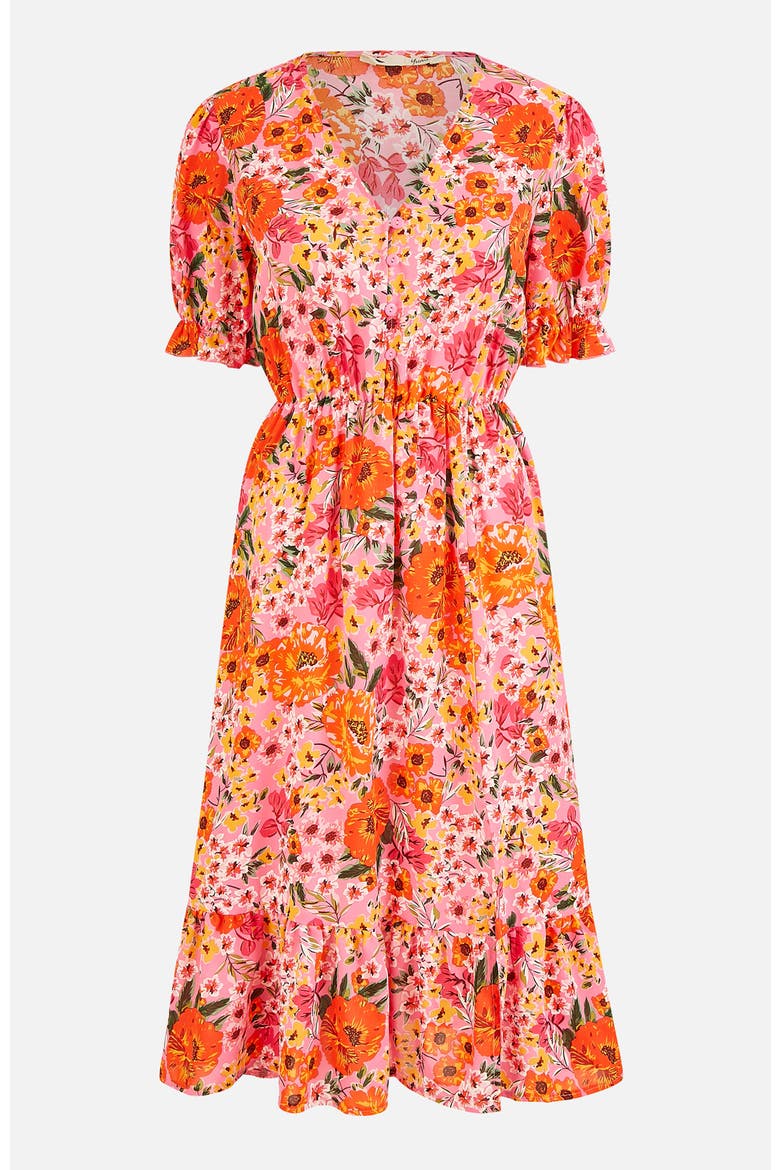 Short Sleeve V-Neck Printed Midi Dress, Alternate, color, Pink