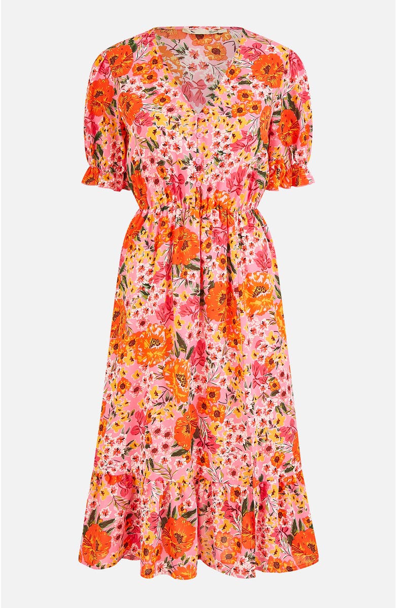 Yumi Short Sleeve V-Neck Printed Midi Dress, Alternate, color, Pink
