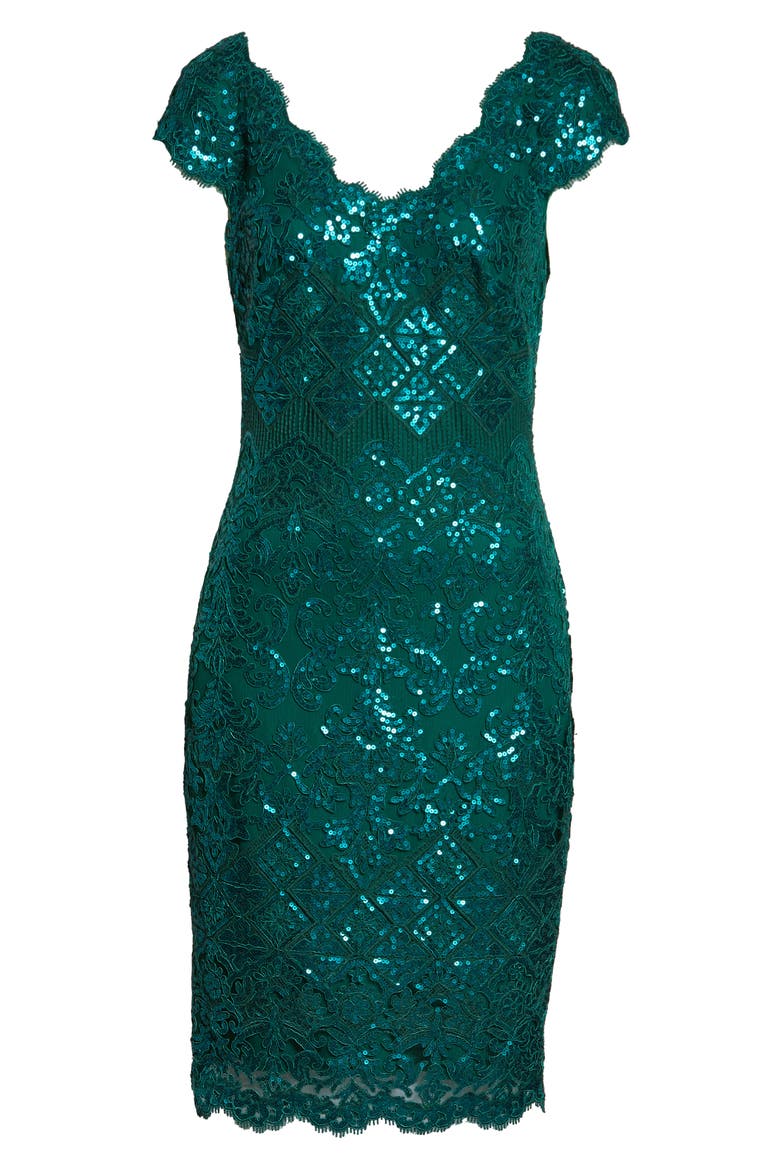 Sequin Lace Cocktail Dress, Alternate, color, PINE