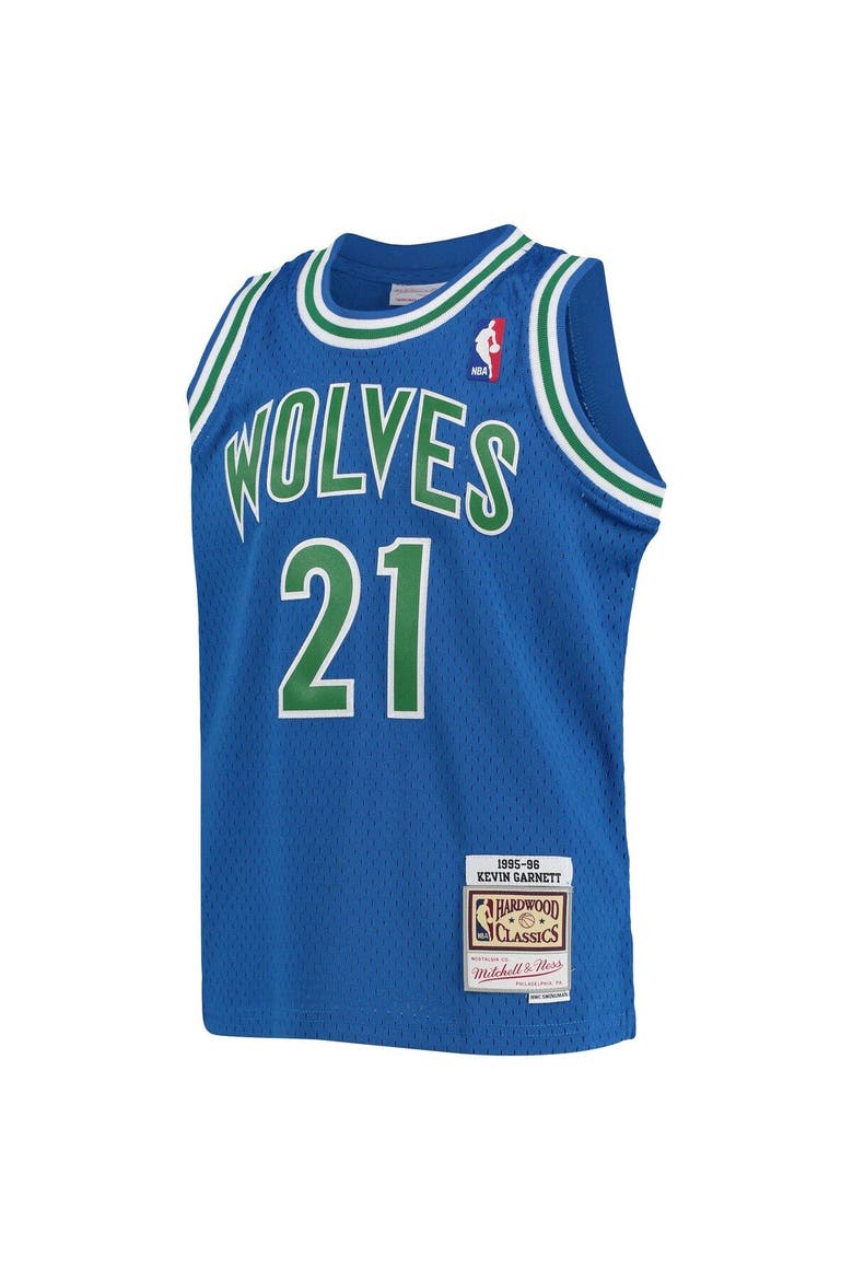 Youth Mitchell & Ness Kevin Garnett Blue Minnesota Timberwolves 1995-96 Hardwood Classics Swingman Jersey, Alternate, color, Blue