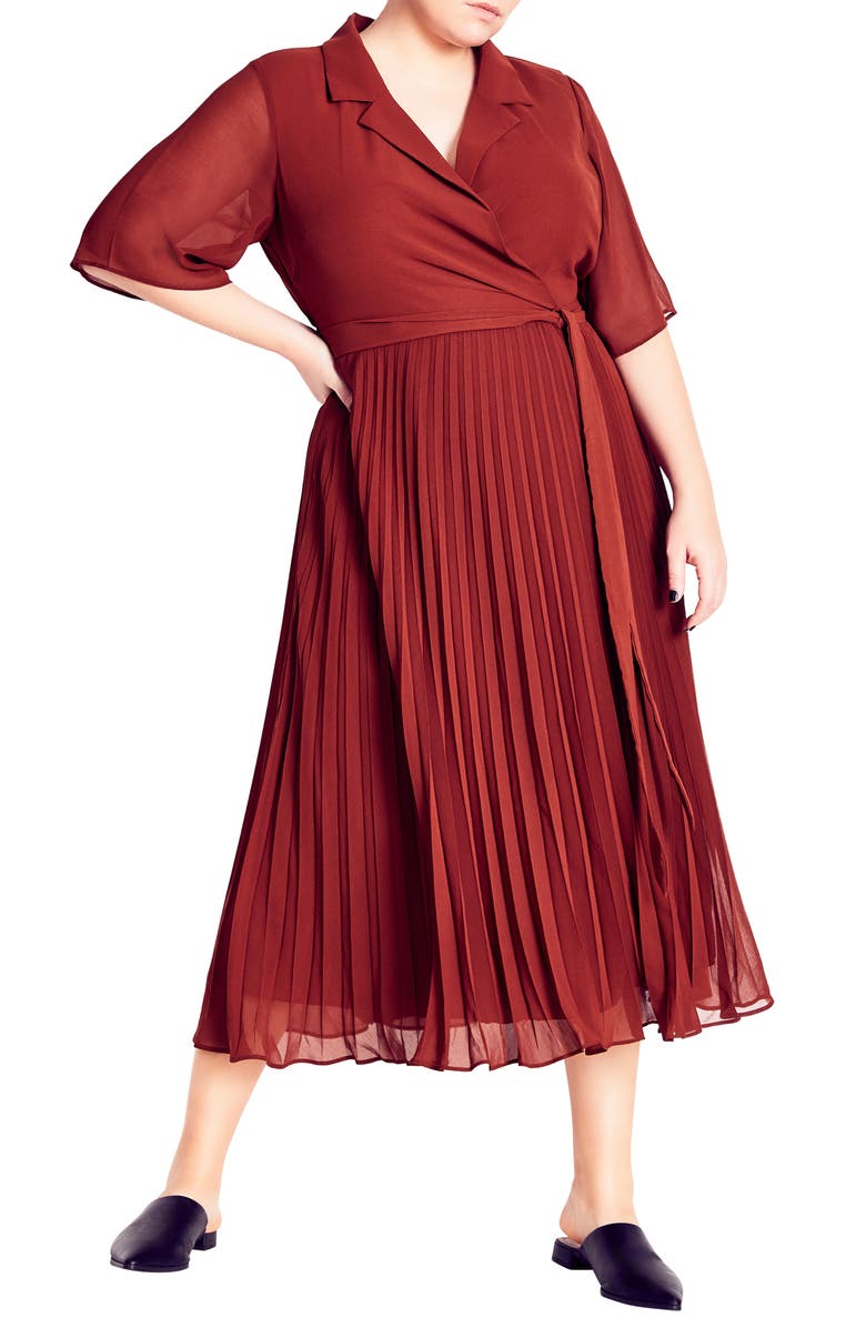 City Chic Lily Pleated Faux Wrap Maxi Dress, Main, color,