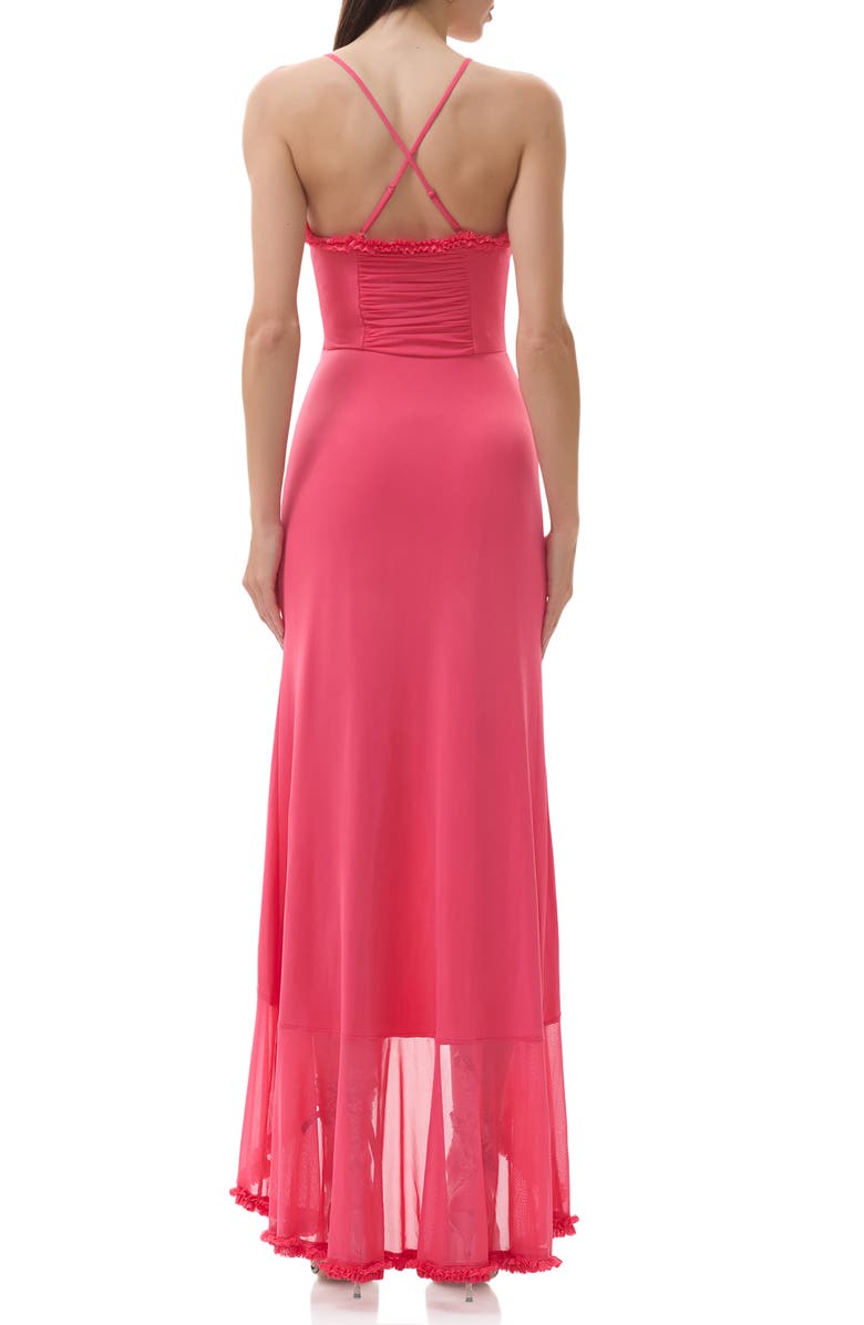 AFRM Cassian Ruched Detail Crossback Mesh Gown, Alternate, color, Strawberry
