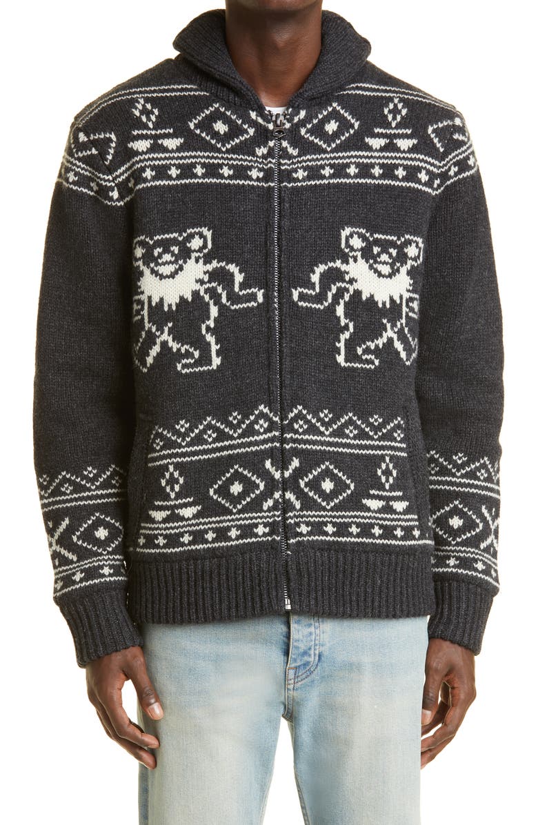 Schott NYC x Grateful Dead Dancing Bears Wool Blend Sweater Jacket, Main, color,