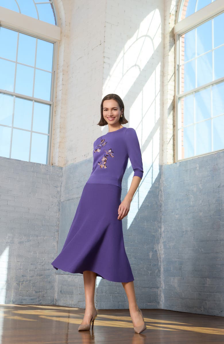 Misook Embroidered Floral Sweater, Alternate, color, Purple Multi