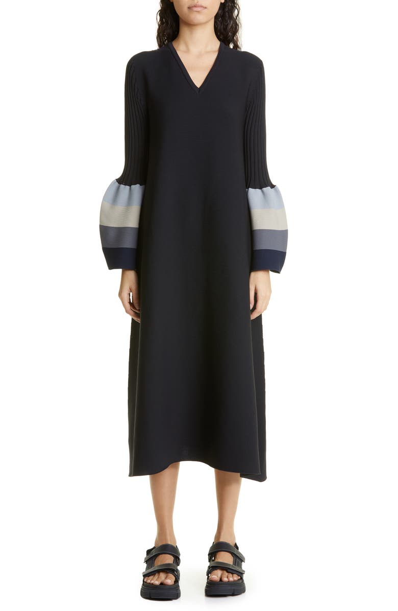 CFCL Pottery 3 Long Sleeve Rib Recycled Polyester Midi Sweater Dress, Main, color,