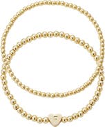 Adornia Initial Heart Charm Beaded Chain Bracelet Set