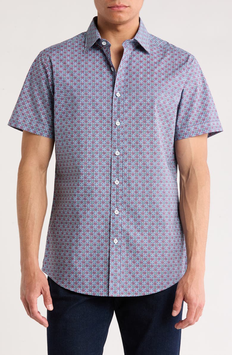 Rodd & Gunn Carswell Short Sleeve Cotton Button-Up Shirt, Main, color, Blue Coral