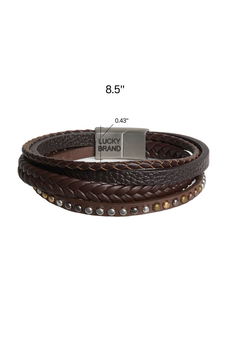 Stainless Steel and PU Leather Bracelet for Men, Multistrand - 8.5'', Alternate, color, Black