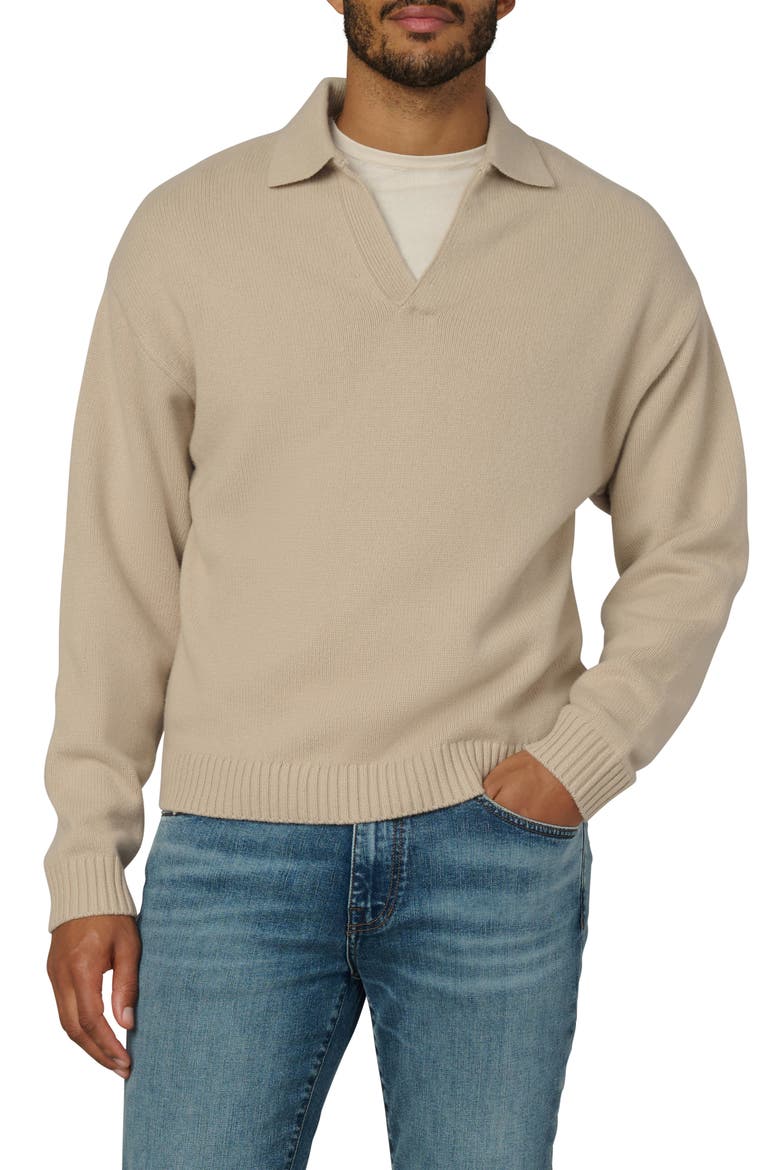 Relaxed Johnny Collar Wool Sweater, Main, color, SIMPLY TAUPE