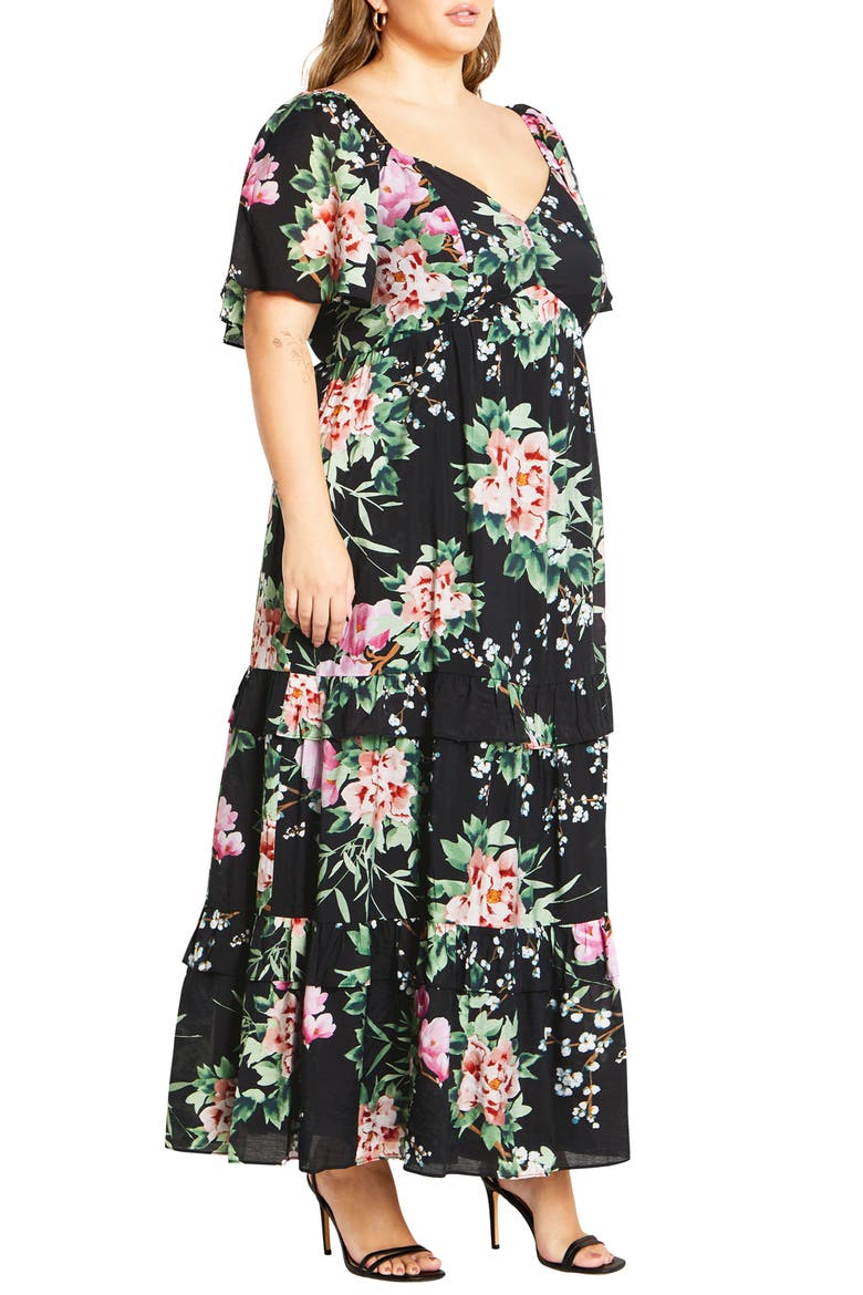 Marci Tiered Print Maxi Dress, Alternate, color, BLK SWEET BLOSSOM