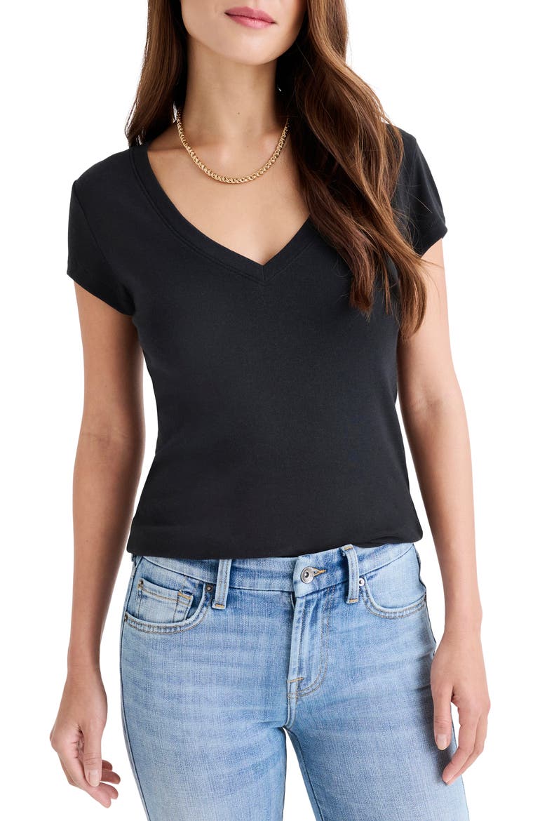 Faye V-Neck Tee, Main, color, BLACK