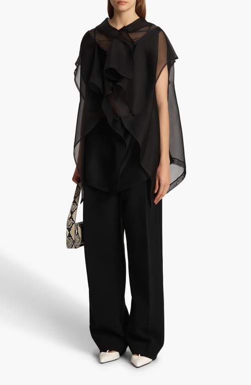 Khaite Santana Oversized Ruffle Silk Organza Top In Black