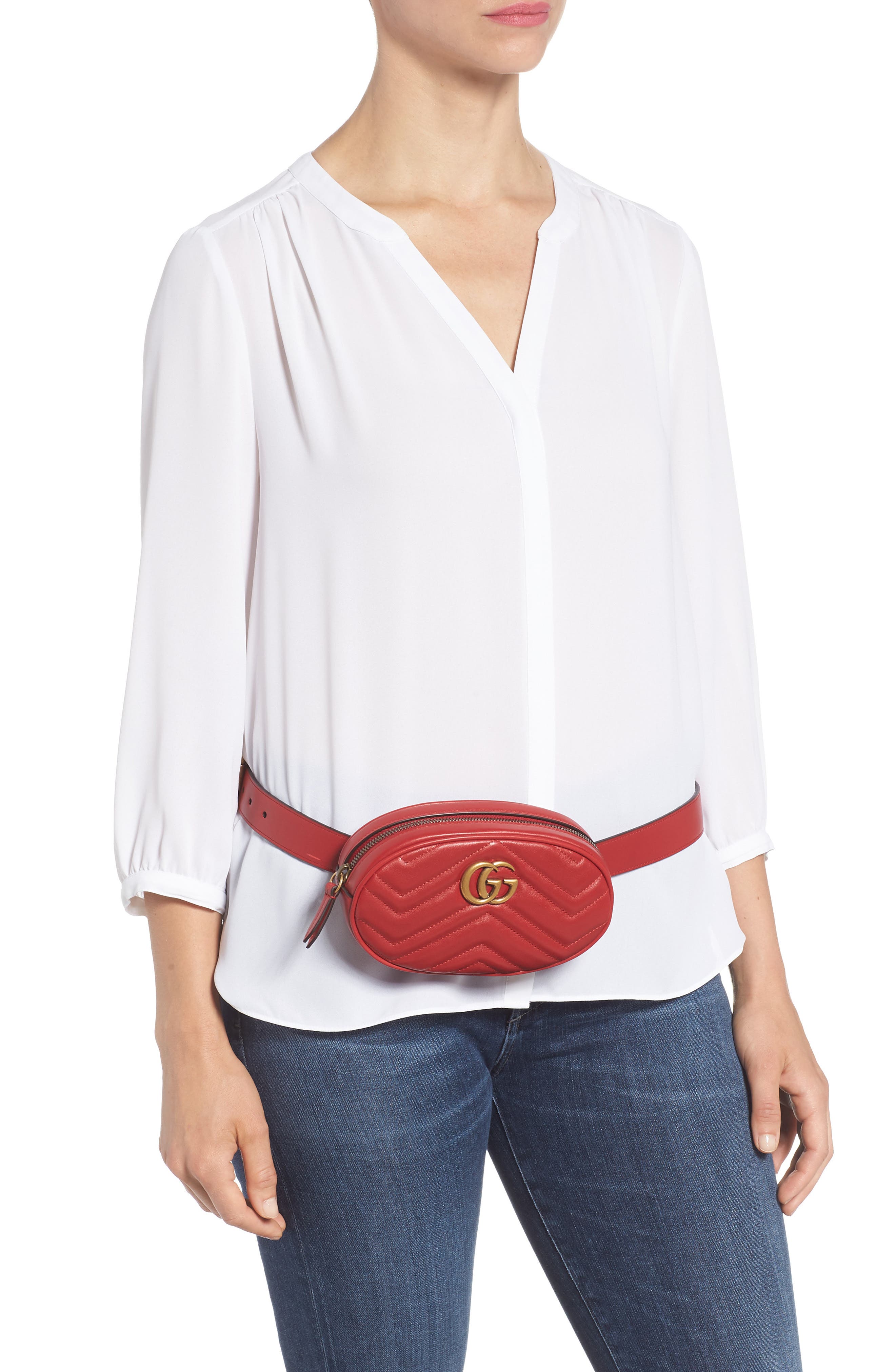 Gucci GG Marmont Matelassé Leather Belt Bag, Alternate, color, 