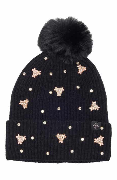 Mixed Metallic Faux Fur Pom Beanie