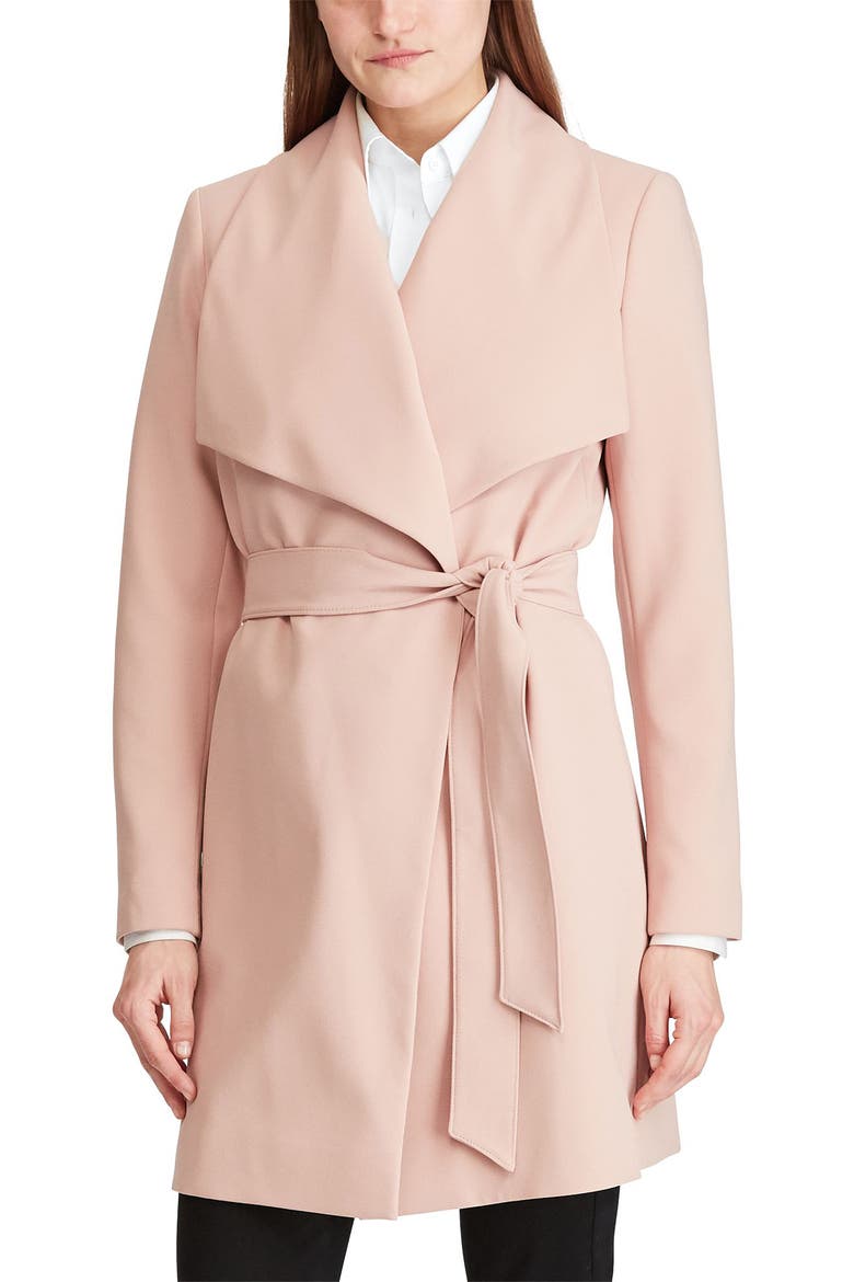 Belted Crepe Wrap Coat, Main, color, BLUSH