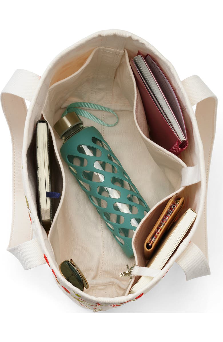 Lands' End Medium Print 5 Pocket Open Top Canvas Tote Bag, Alternate, color, Red Strawberry/Natural