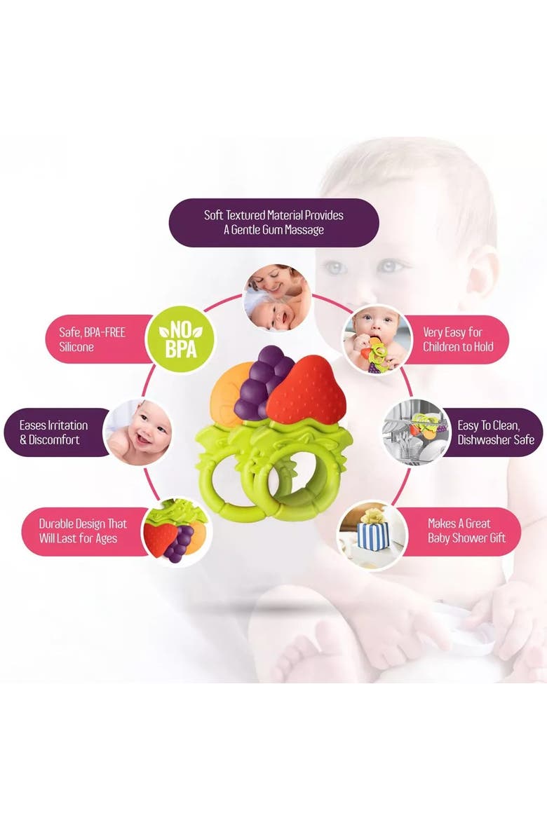Textured Silicone Baby Teethers Fruit Shaped 3 Piece Set, Alternate, color, Fruits
