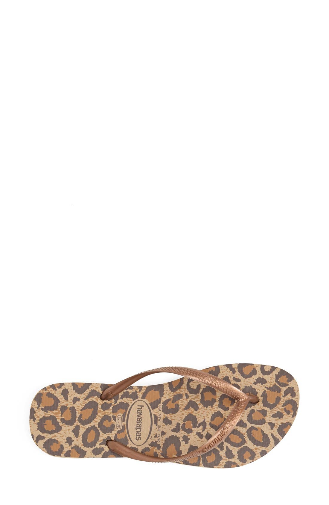Slim Animal Print Flip Flop, Alternate, color, BEIGE/DARK GREY MET