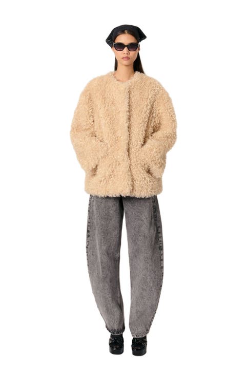Beige Cropped Manhattan Faux Fur Coat
