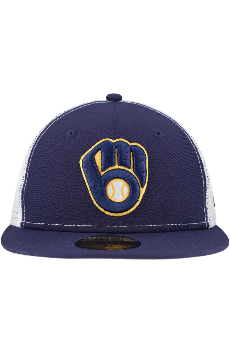 New Era Men's New Era Navy Milwaukee Brewers Team Color 59FIFTY Trucker Fitted Hat, Alternate, color,