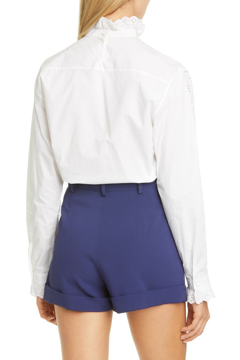 Eyelet Ruffle Cotton Poplin Blouse, Alternate, color, 0001 WHITE